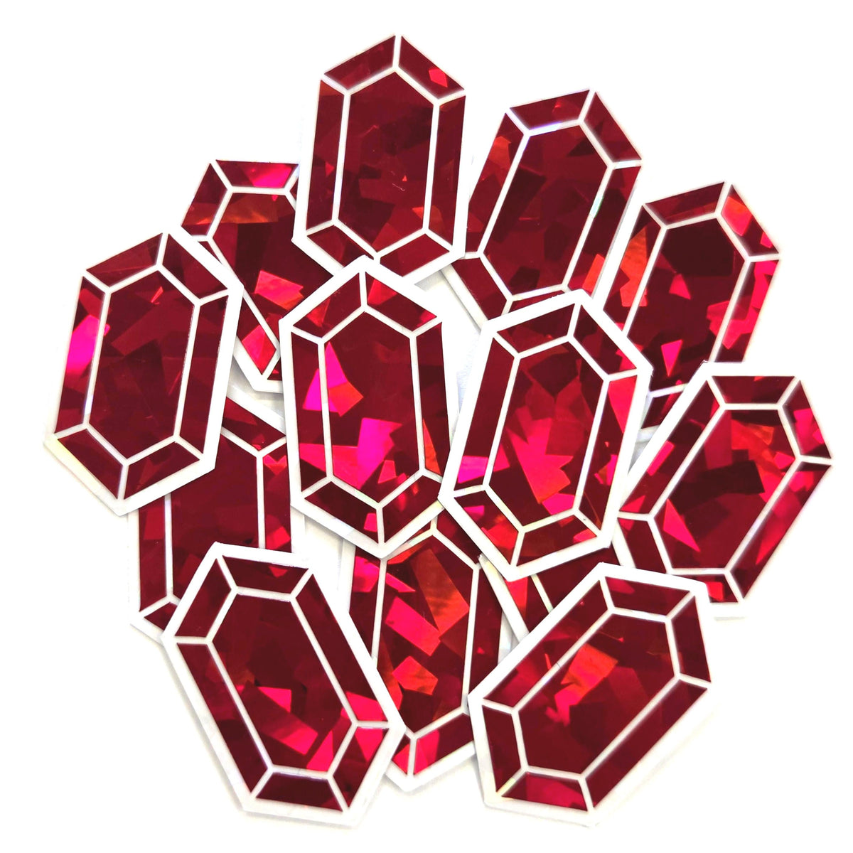 Red Rupee Gems Die Cut Sticker Set, multicolor sparkly stickers for gamers, tumblers, journals, scrapbooks and crafts