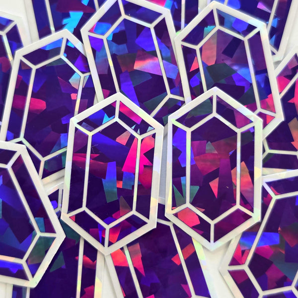 Purple Rupee Gems Die Cut Sticker Set, sparkly amethyst treasure stickers for gamers, tumblers, journals, scrapbooks and crafts
