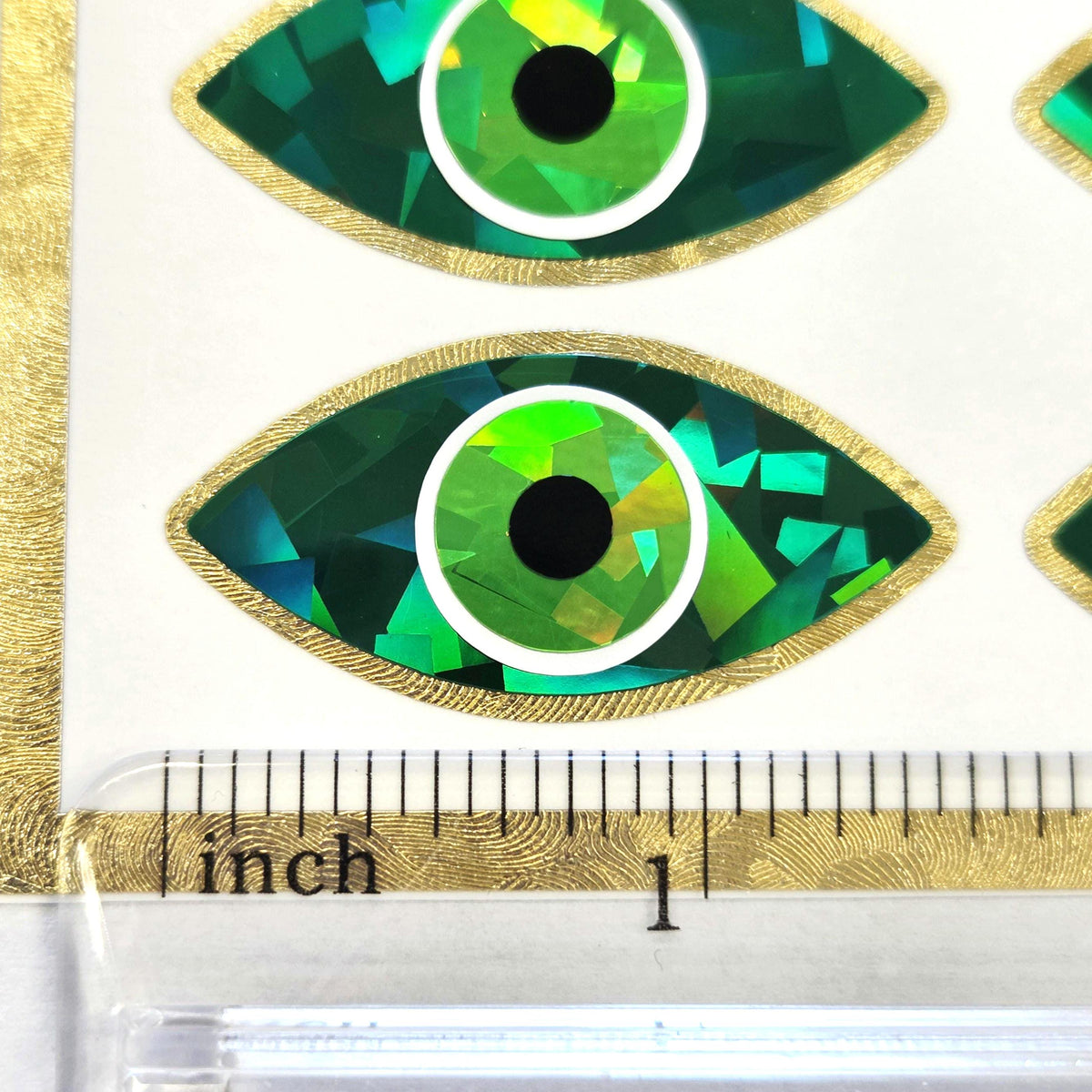 Green Eyes Sticker Sheet, set of 20 sparkly evil eye stickers for good luck spiritual protection symbol, karma charm, third eye stickers