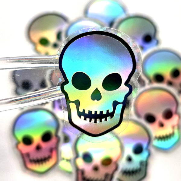 Holographic Skulls Die Cut Sticker Set for Halloween, spooky season crafts