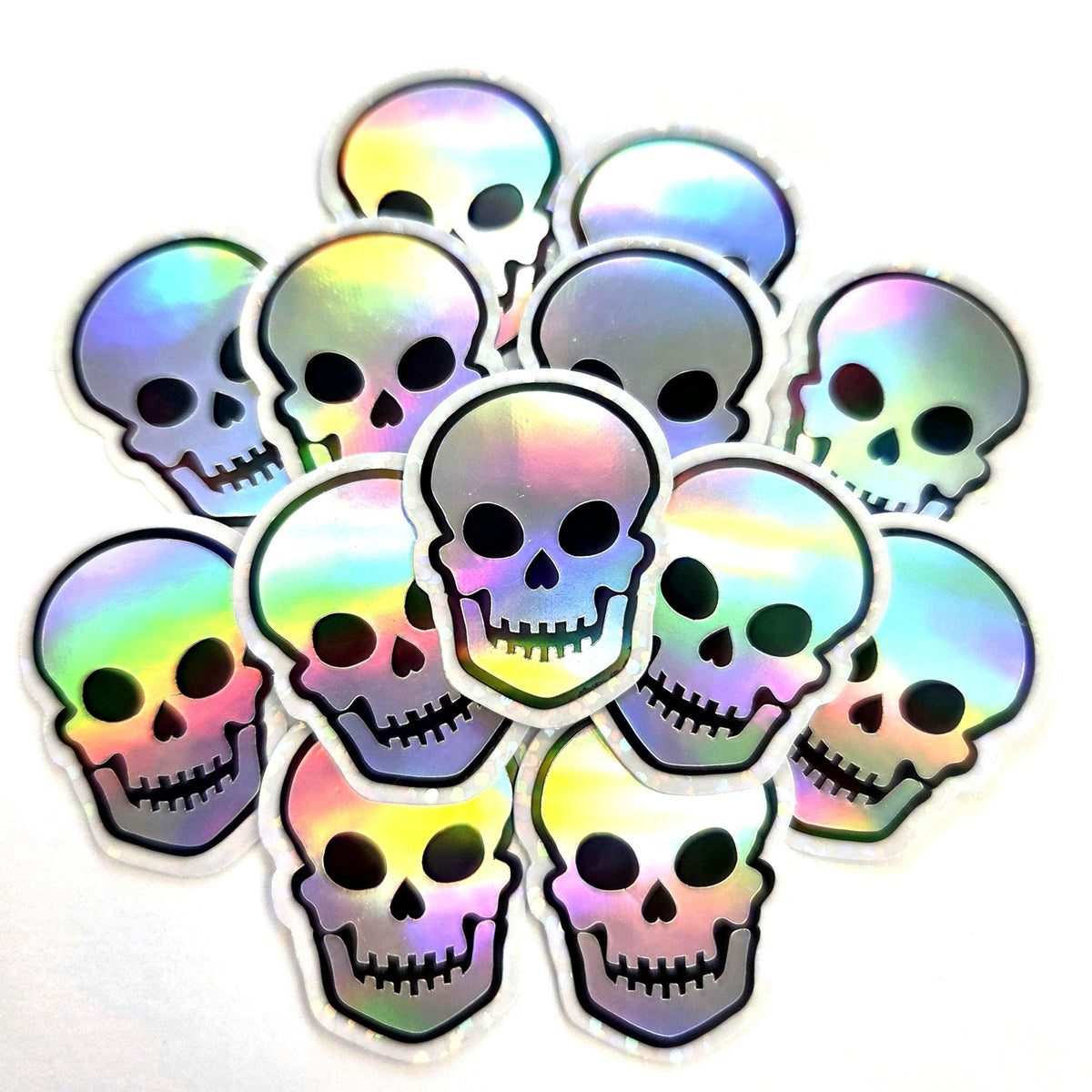 Holographic Skulls Die Cut Sticker Set for Halloween, spooky season crafts