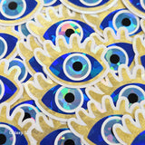 Blue Evil Eye with Gold Lashes, Die Cut Sticker Set for autumn crafts, mystical decor, good luck symbol.