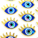 Blue Evil Eye with Gold Lashes, Die Cut Sticker Set for autumn crafts, mystical decor, good luck symbol.