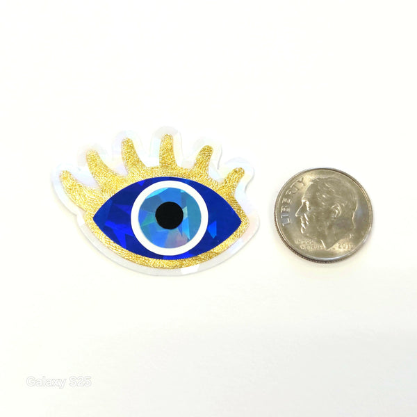 Blue Evil Eye with Gold Lashes, Die Cut Sticker Set for autumn crafts, mystical decor, good luck symbol.