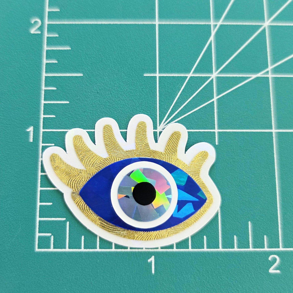 Blue Evil Eye with Gold Lashes, Die Cut Sticker Set for autumn crafts, mystical decor, good luck symbol.