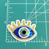 Blue Evil Eye with Gold Lashes, Die Cut Sticker Set for autumn crafts, mystical decor, good luck symbol.