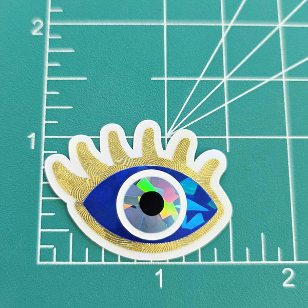 Blue Evil Eye with Gold Lashes, Die Cut Sticker Set for autumn crafts, mystical decor, good luck symbol.