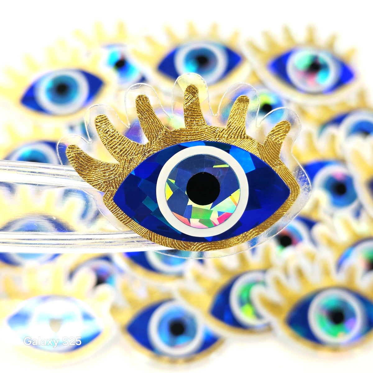 Blue Evil Eye with Gold Lashes, Die Cut Sticker Set for autumn crafts, mystical decor, good luck symbol.