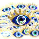 Blue Evil Eye with Gold Lashes, Die Cut Sticker Set for autumn crafts, mystical decor, good luck symbol.