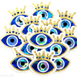Blue Evil Eyes with Gold Crown Die Cut Sticker Set for autumn crafts, mystical decor, good luck symbol.
