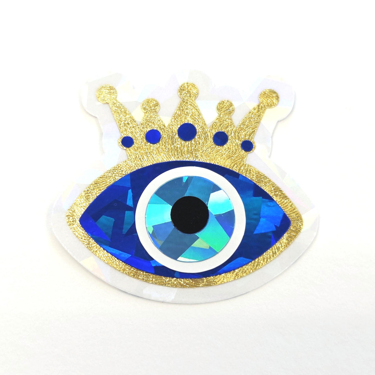 Blue Evil Eyes with Gold Crown Die Cut Sticker Set for autumn crafts, mystical decor, good luck symbol.