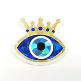 Blue Evil Eyes with Gold Crown Die Cut Sticker Set for autumn crafts, mystical decor, good luck symbol.
