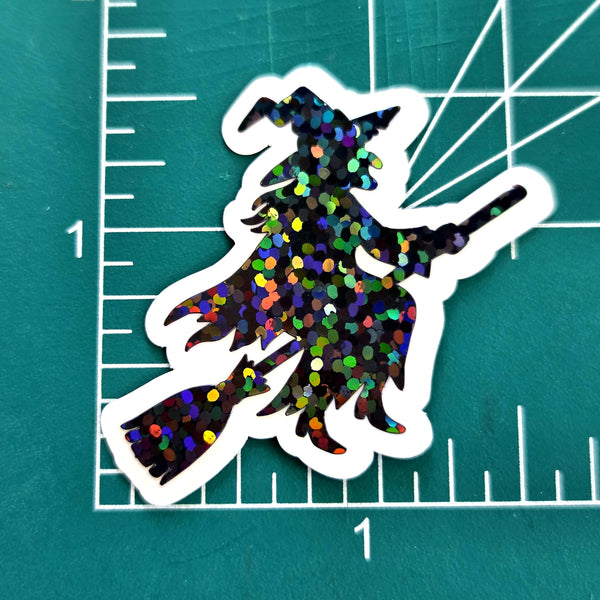 Witch Silhouette Die Cut Sparkly Sticker Set for Halloween spooky season crafts, tumblers, ID badge stickers