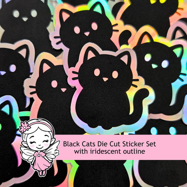 Black Cat Die Cut Sticker Set for Halloween Crafts, Pet Food Containers, Journals and Scrapbook Pages.