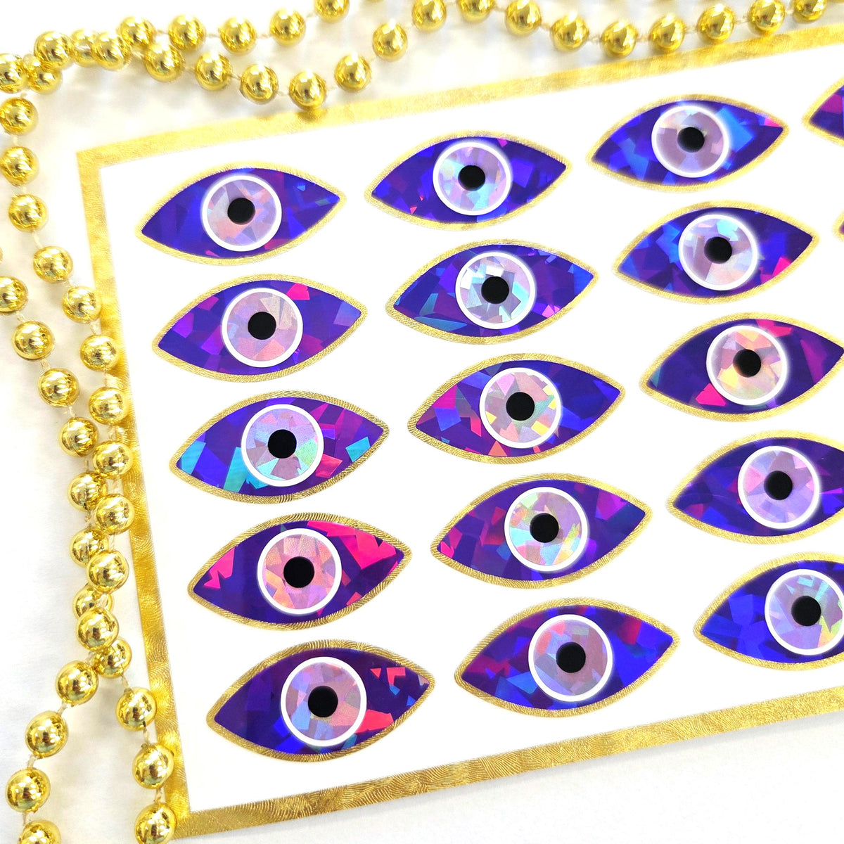 Purple Eyes Sticker Sheet, set of 20 sparkly evil eye stickers for good luck spiritual protection symbol, karma charm, third eye stickers