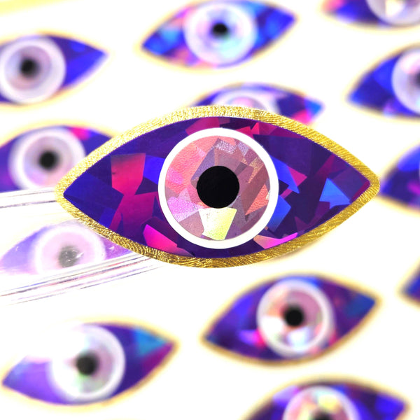 Purple Eyes Sticker Sheet, set of 20 sparkly evil eye stickers for good luck spiritual protection symbol, karma charm, third eye stickers