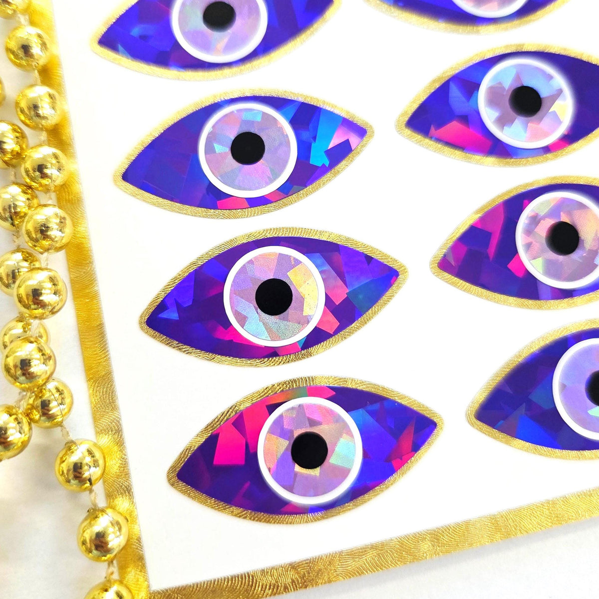 Purple Eyes Sticker Sheet, set of 20 sparkly evil eye stickers for good luck spiritual protection symbol, karma charm, third eye stickers