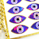 Purple Eyes Sticker Sheet, set of 20 sparkly evil eye stickers for good luck spiritual protection symbol, karma charm, third eye stickers