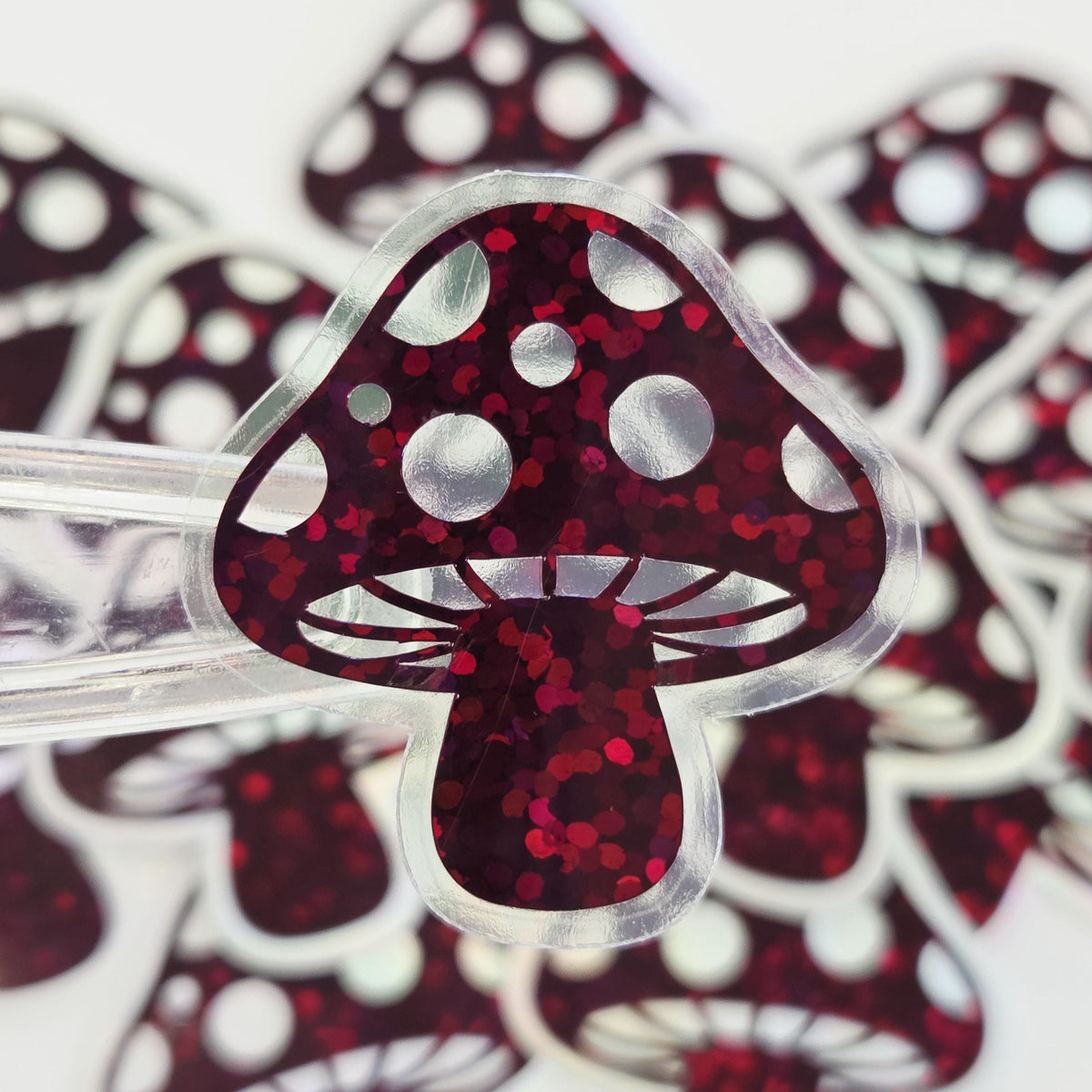 Burgundy Mushrooms Die Cut Sticker Set, New Dark Red Glitter Woodland Toadstools for fairycore decor