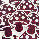 Burgundy Mushrooms Die Cut Sticker Set, New Dark Red Glitter Woodland Toadstools for fairycore decor