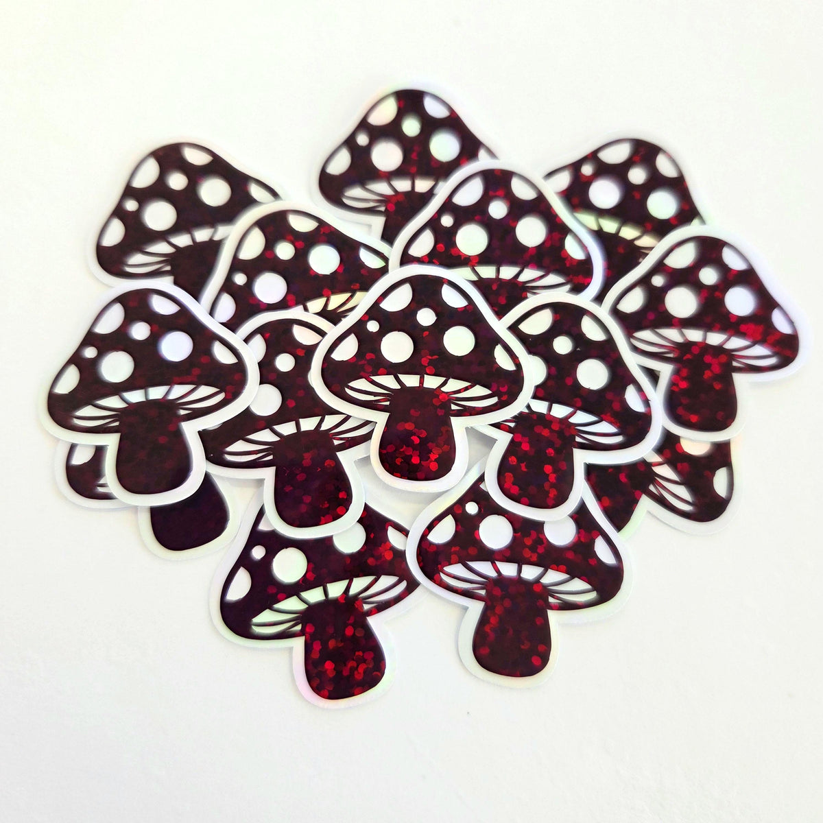 Burgundy Mushrooms Die Cut Sticker Set, New Dark Red Glitter Woodland Toadstools for fairycore decor
