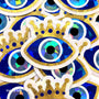 Blue Evil Eyes with Gold Crown Die Cut Sticker Set for autumn crafts, mystical decor, good luck symbol.