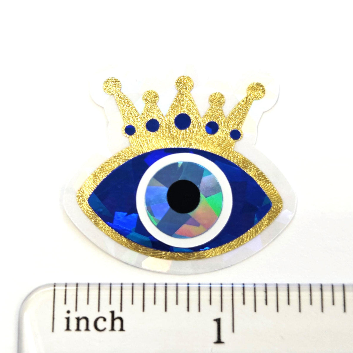 Blue Evil Eyes with Gold Crown Die Cut Sticker Set for autumn crafts, mystical decor, good luck symbol.