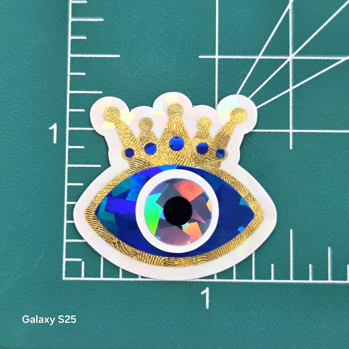 Blue Evil Eyes with Gold Crown Die Cut Sticker Set for autumn crafts, mystical decor, good luck symbol.