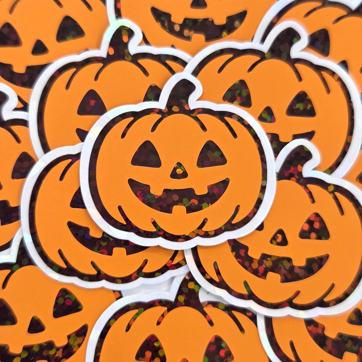 Pumpkins Die Cut Sticker Set, Halloween Jack O Lantern glitter decals for teachers, journals, spooky season decor.