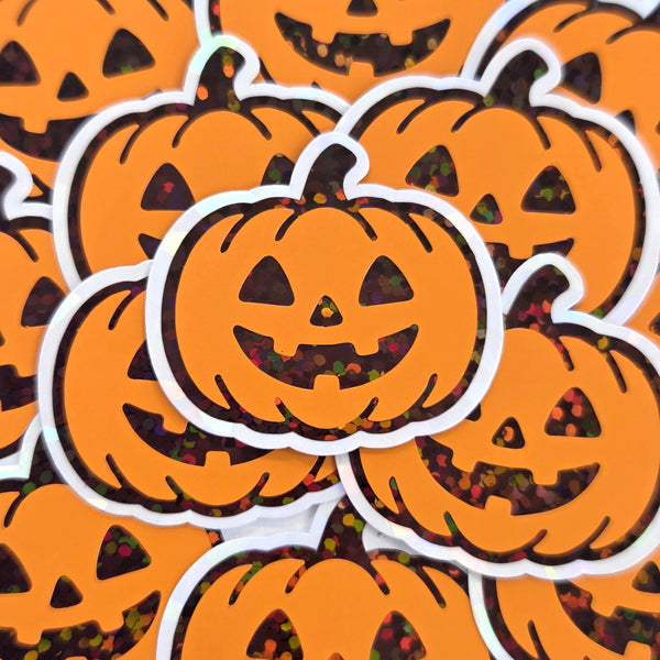 Pumpkins Die Cut Sticker Set, Halloween Jack O Lantern glitter decals for teachers, journals, spooky season decor.