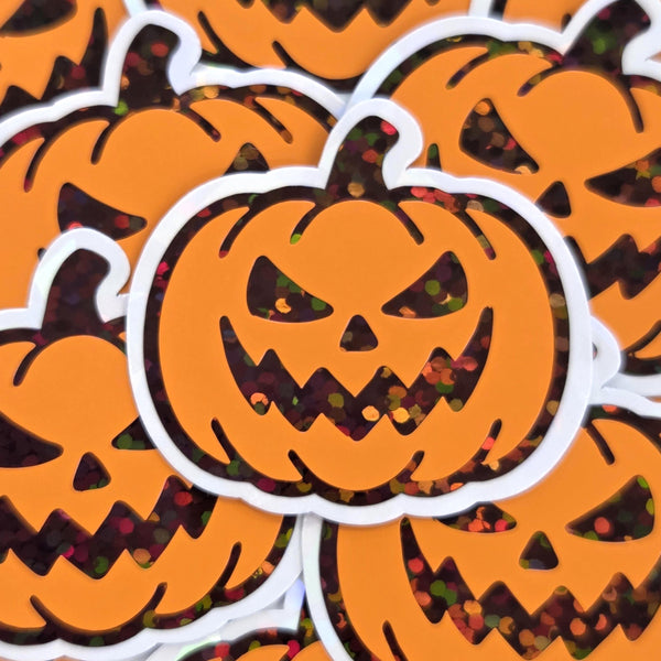 Spooky Halloween Pumpkins Die Cut Sticker Set, Jack O Lantern glitter decals for teachers, journals, fall season decor.