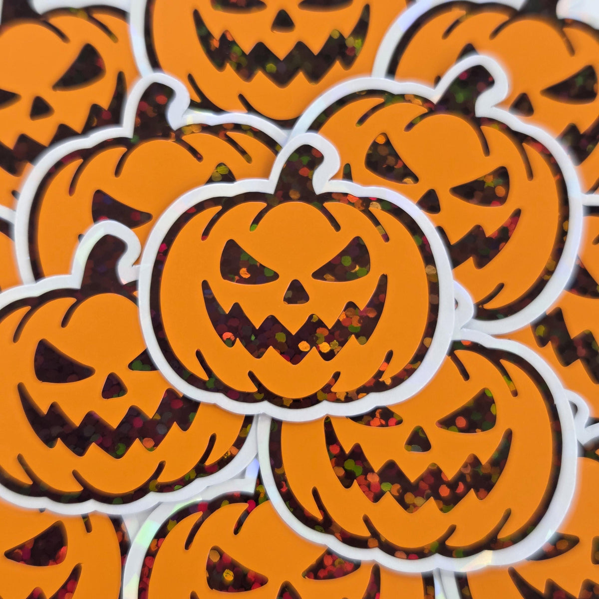 Set of Halloween Pumpkins Die Cut Stickers, Jack O Lantern glitter decals for teachers, journals, fall season decor.