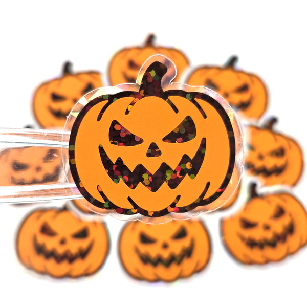 Spooky Halloween Pumpkins Die Cut Sticker Set, Jack O Lantern glitter decals for teachers, journals, fall season decor.