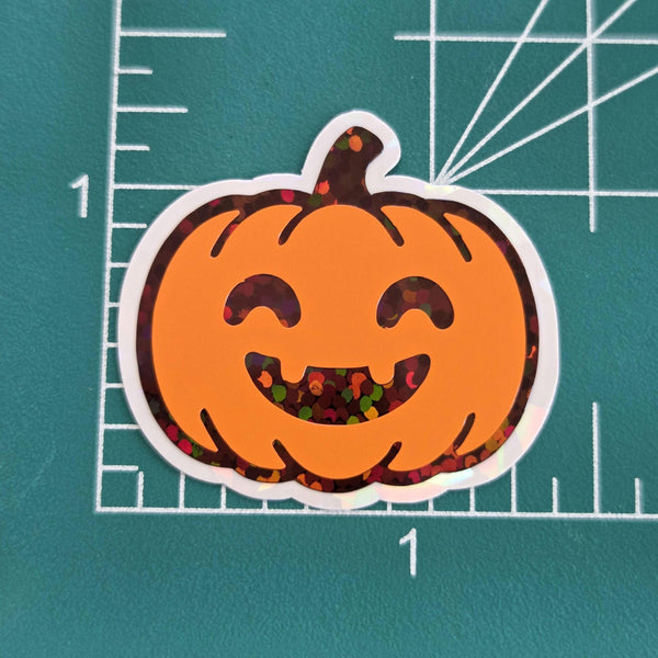 Set of Halloween Pumpkins Die Cut Stickers, Jack O Lantern glitter decals for teachers, journals, fall season decor.