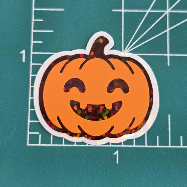 Cute Halloween Pumpkins Die Cut Sticker Set, Jack O Lantern glitter decals for teachers, journals, fall season decor.