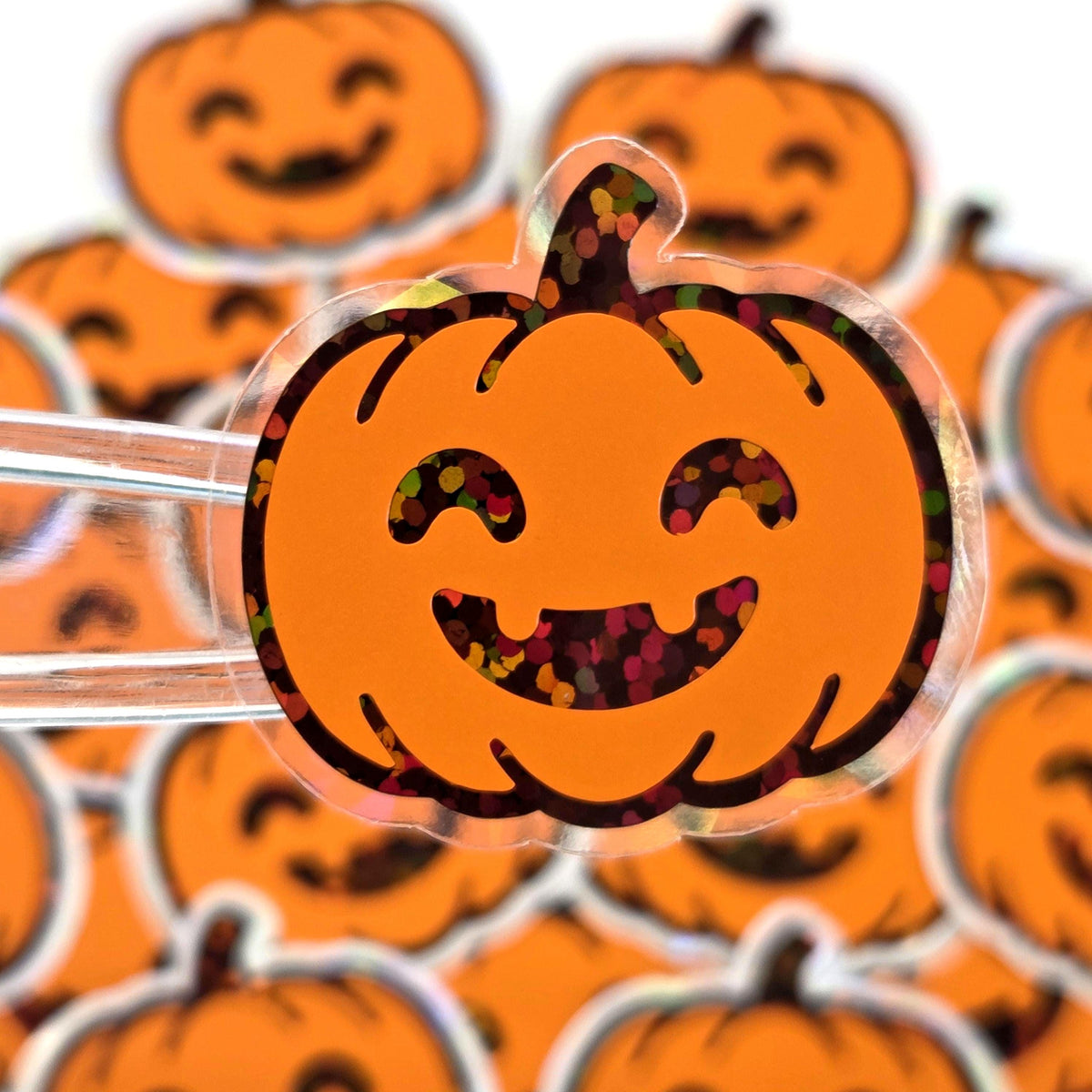 Set of Halloween Pumpkins Die Cut Stickers, Jack O Lantern glitter decals for teachers, journals, fall season decor.