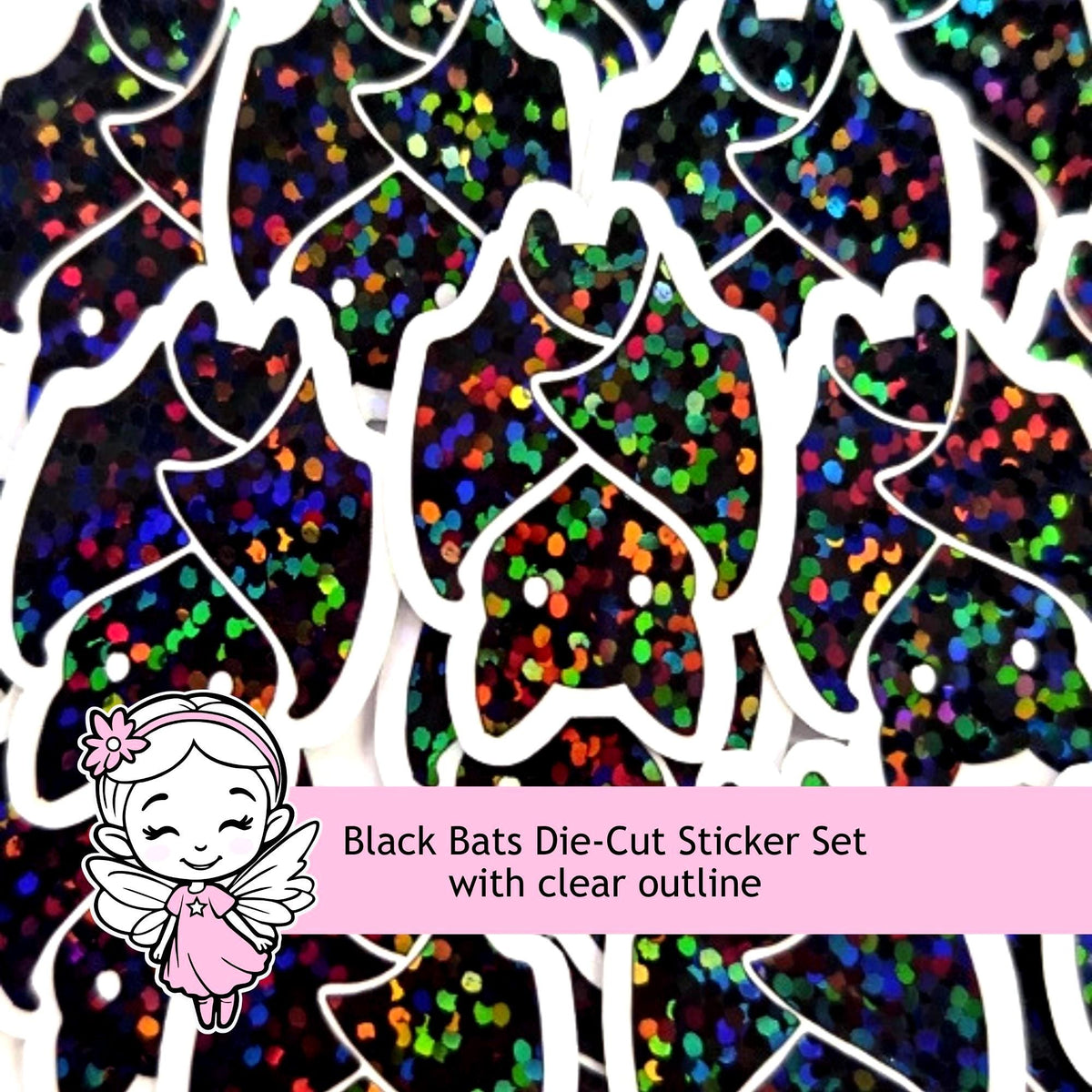 Hanging Black Bats Die Cut Sparkly Sticker Set for Halloween, spooky season crafts