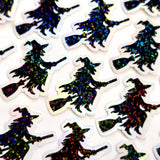 Witch Silhouette Die Cut Sparkly Sticker Set for Halloween spooky season crafts, tumblers, ID badge stickers