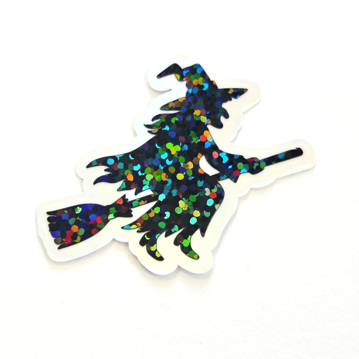 Witch Silhouette Die Cut Sparkly Sticker Set for Halloween spooky season crafts, tumblers, ID badge stickers