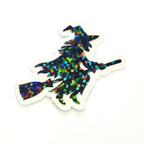 Witch Silhouette Die Cut Sparkly Sticker Set for Halloween spooky season crafts, tumblers, ID badge stickers