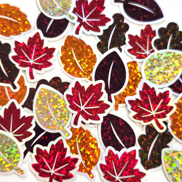 Glitter Fall Leaves Die Cut Stickers, Autumn Journal Planner Embellishments