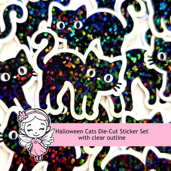 Halloween Cats Die Cut Sticker Set for Crafts, Greeting Cards, Journals and Scrapbook Pages.