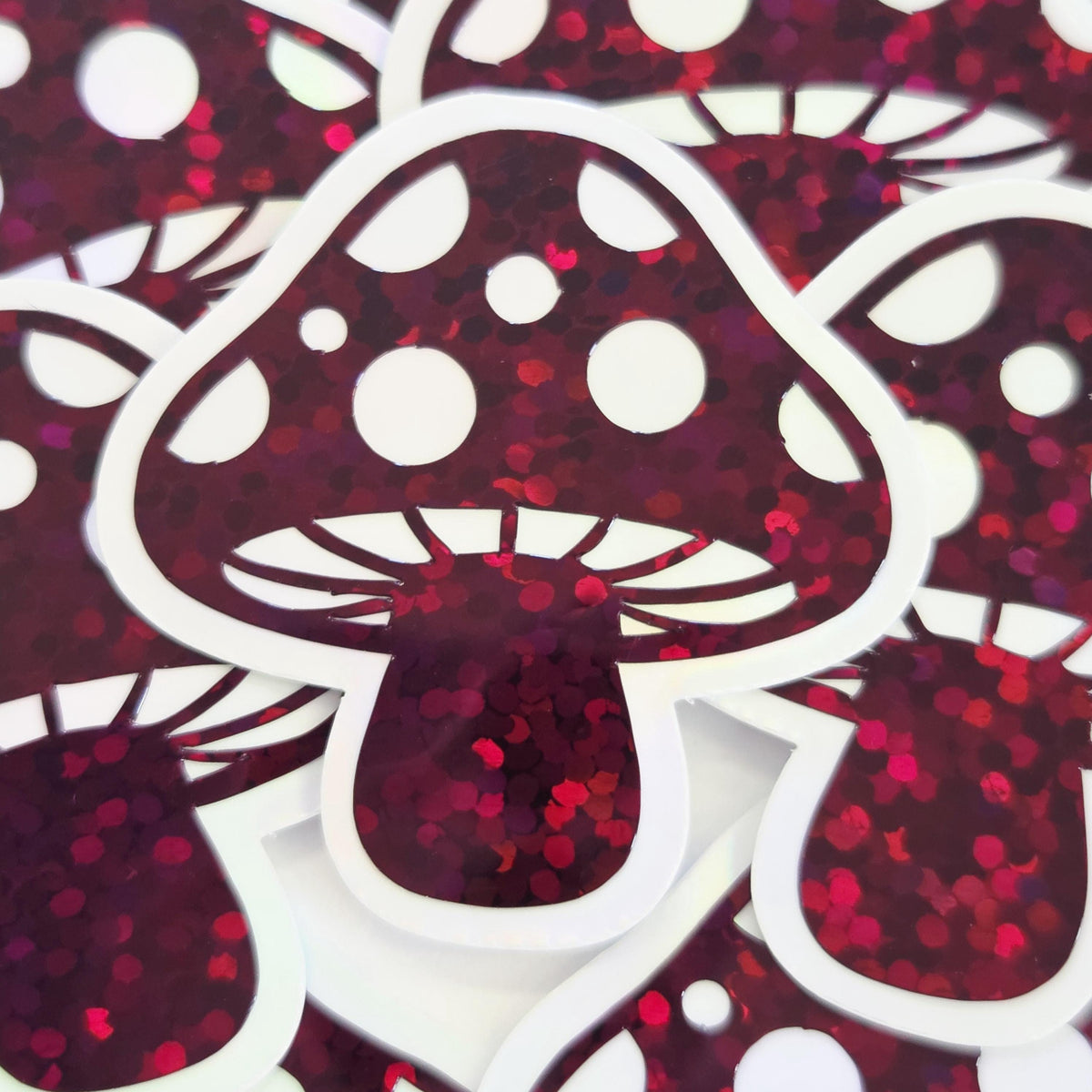 Burgundy Mushrooms Die Cut Sticker Set, New Dark Red Glitter Woodland Toadstools for fairycore decor
