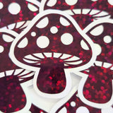 Burgundy Mushrooms Die Cut Sticker Set, New Dark Red Glitter Woodland Toadstools for fairycore decor