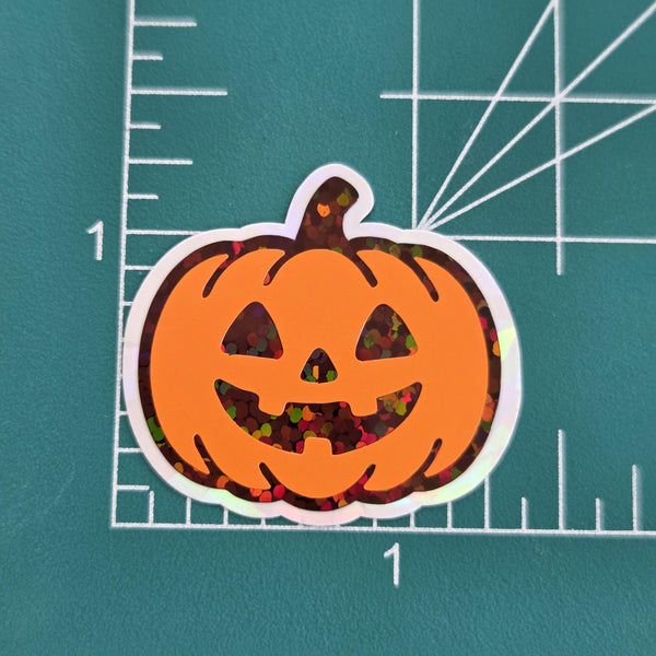 Pumpkins Die Cut Sticker Set, Halloween Jack O Lantern glitter decals for teachers, journals, spooky season decor.