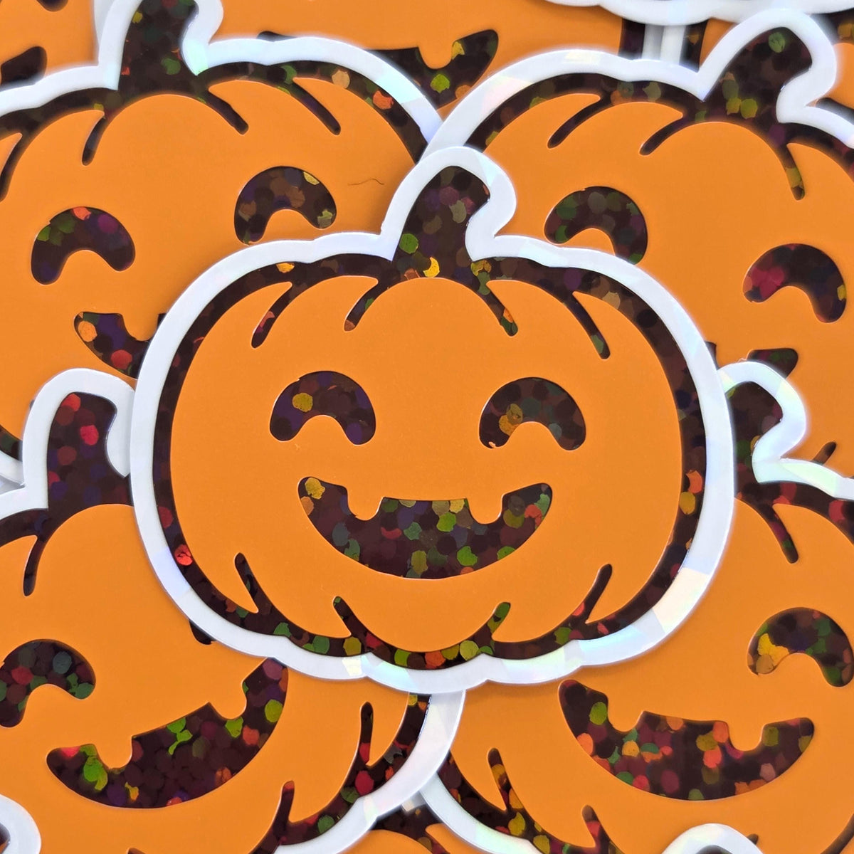 Cute Halloween Pumpkins Die Cut Sticker Set, Jack O Lantern glitter decals for teachers, journals, fall season decor.