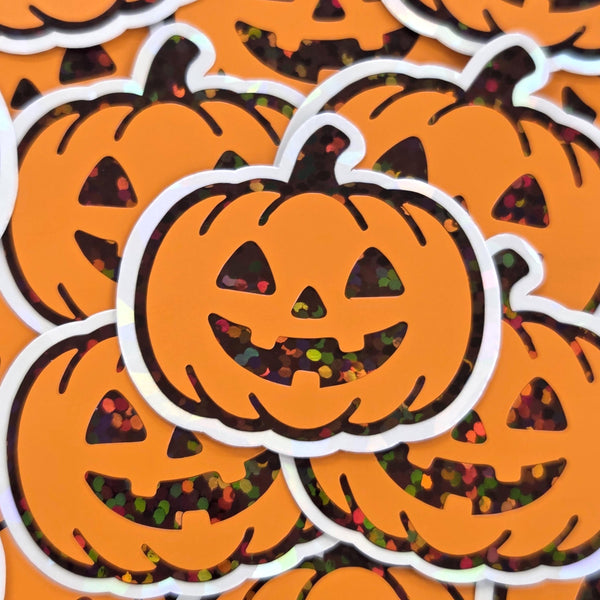 Pumpkins Die Cut Sticker Set, Halloween Jack O Lantern glitter decals for teachers, journals, spooky season decor.