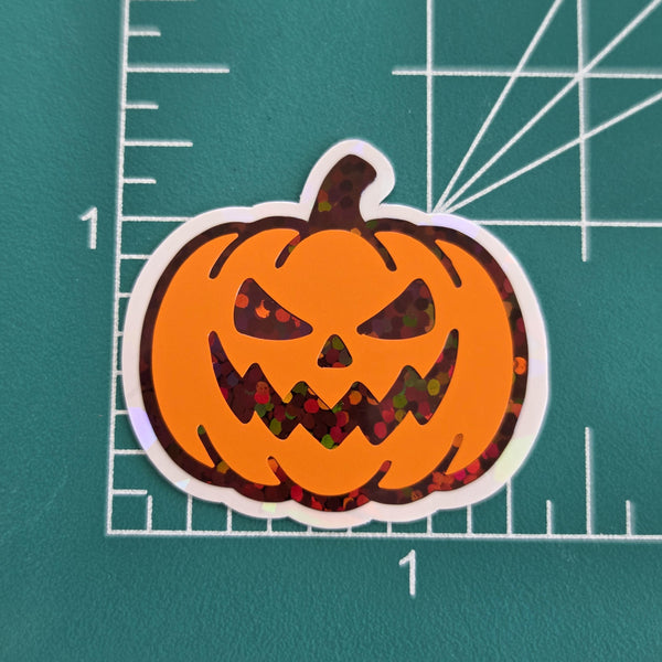Spooky Halloween Pumpkins Die Cut Sticker Set, Jack O Lantern glitter decals for teachers, journals, fall season decor.