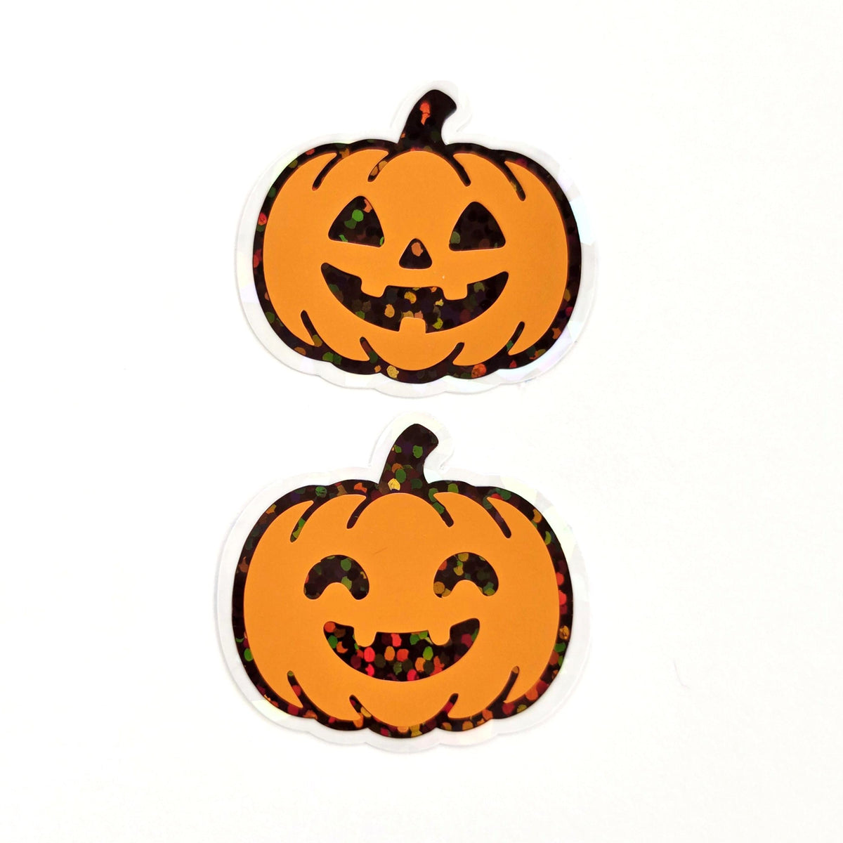 Set of Halloween Pumpkins Die Cut Stickers, Jack O Lantern glitter decals for teachers, journals, fall season decor.