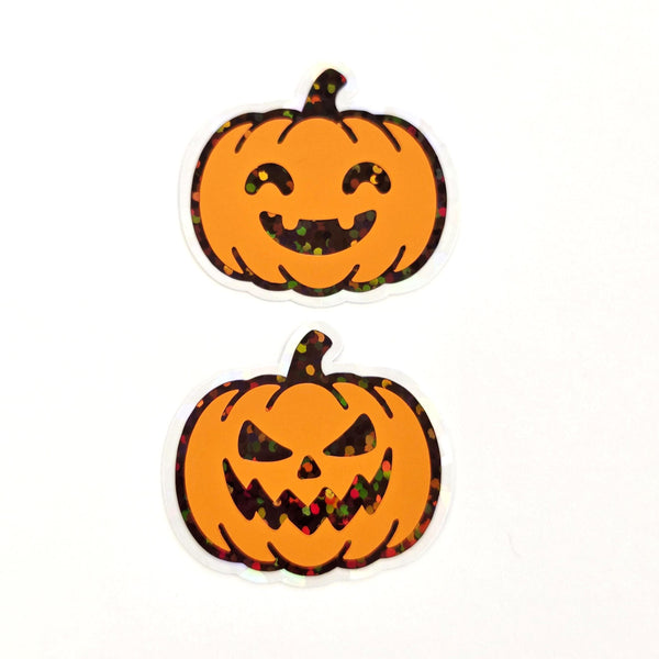 Set of Halloween Pumpkins Die Cut Stickers, Jack O Lantern glitter decals for teachers, journals, fall season decor.